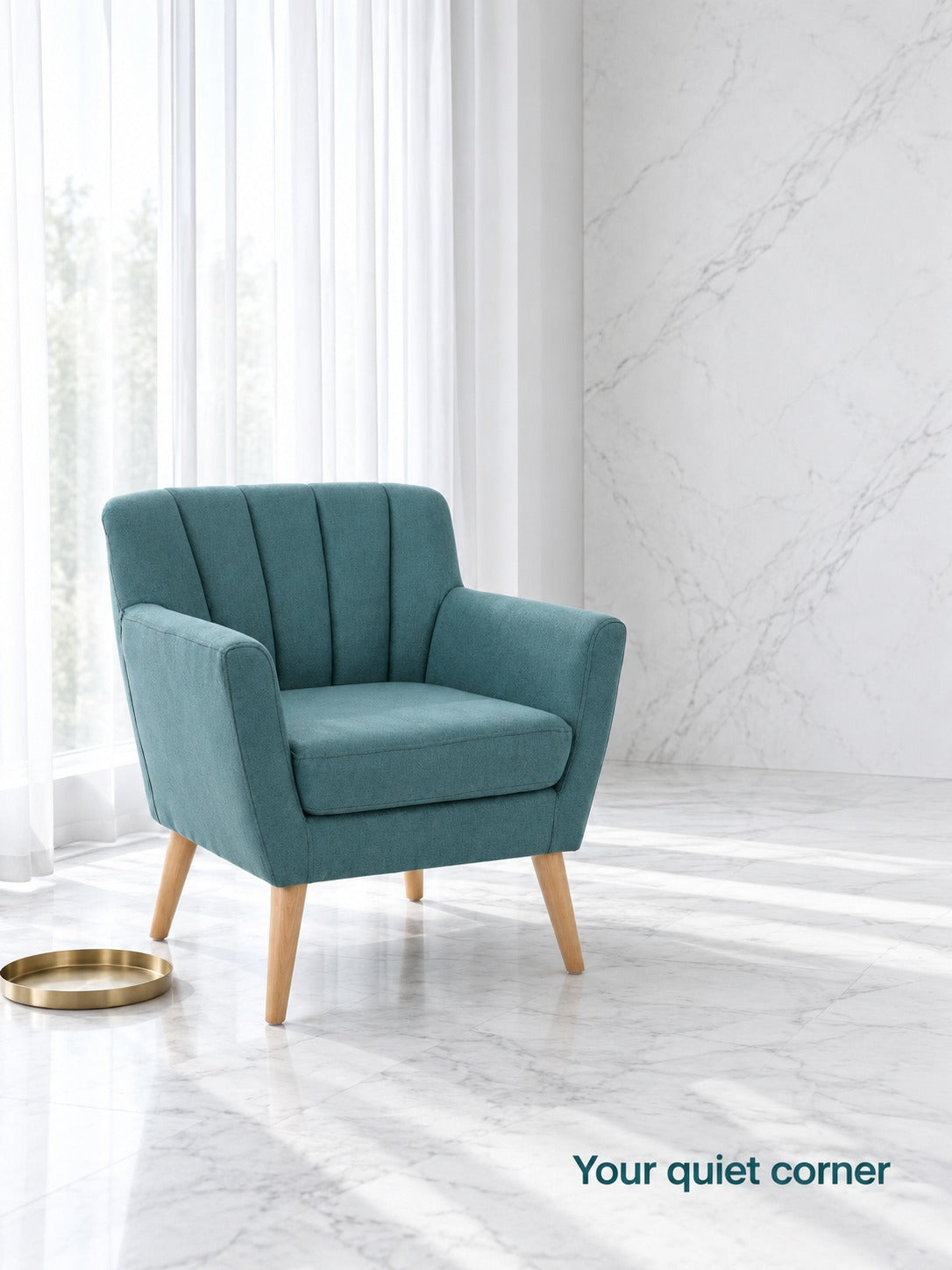 Mid-Century Modern Accent Chair, Dark Teal Tufted Back