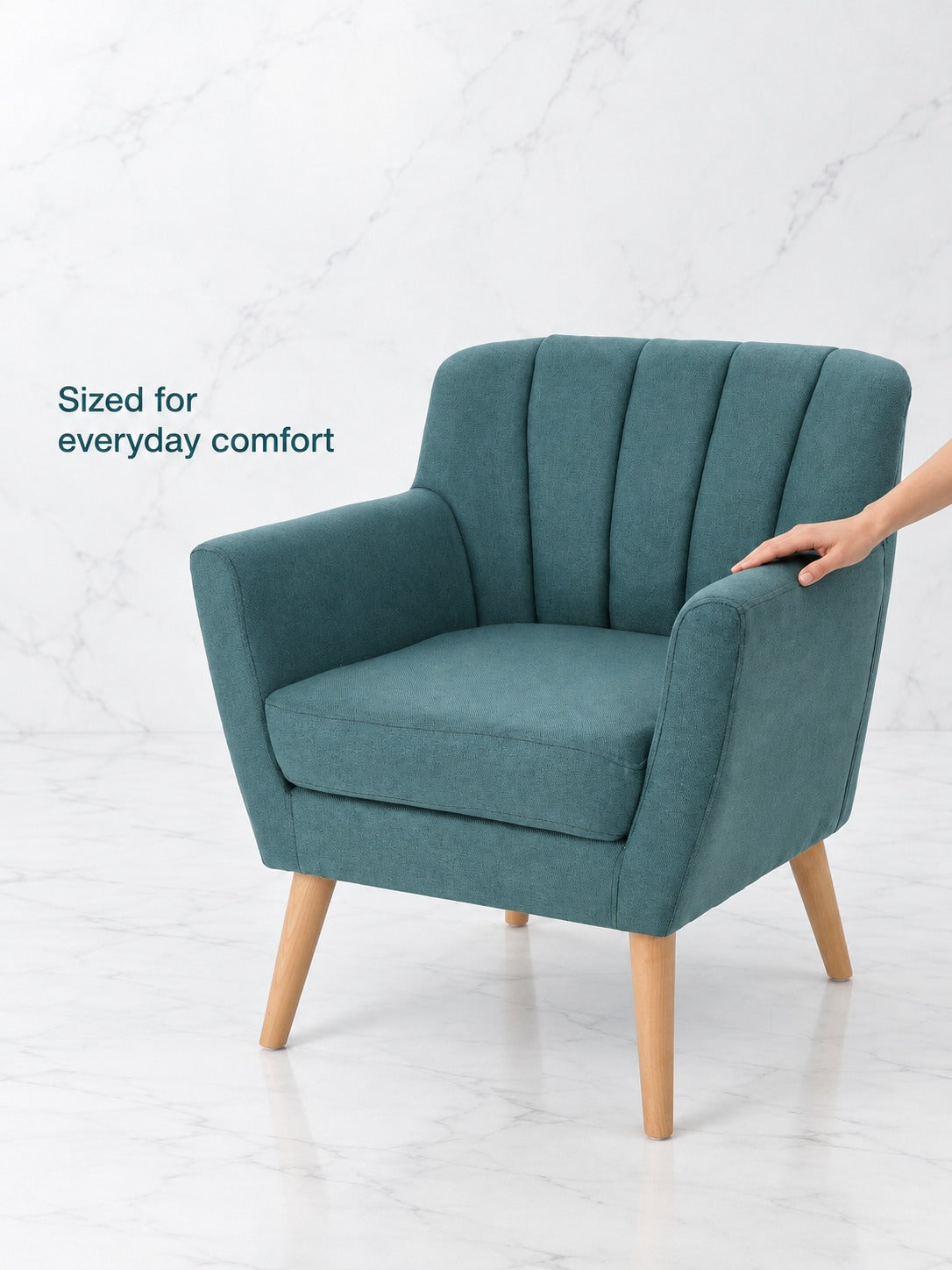 Mid-Century Modern Accent Chair, Dark Teal Tufted Back