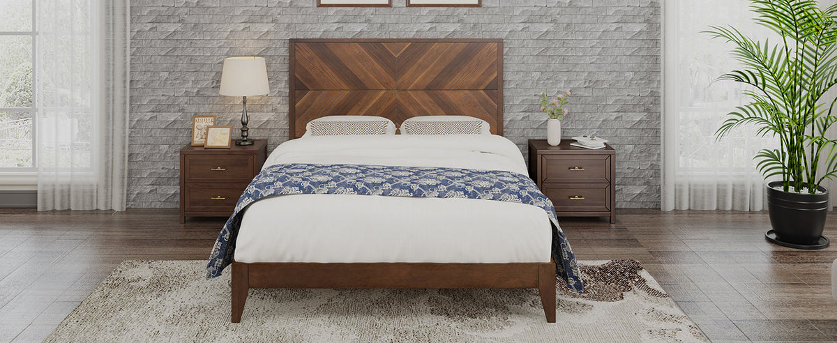 Walnut Queen Platform Bed Frame, No Box Spring Needed