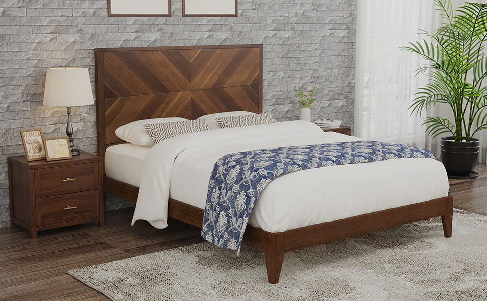 Walnut Mid-Century Platform Bed Frame, Full Size