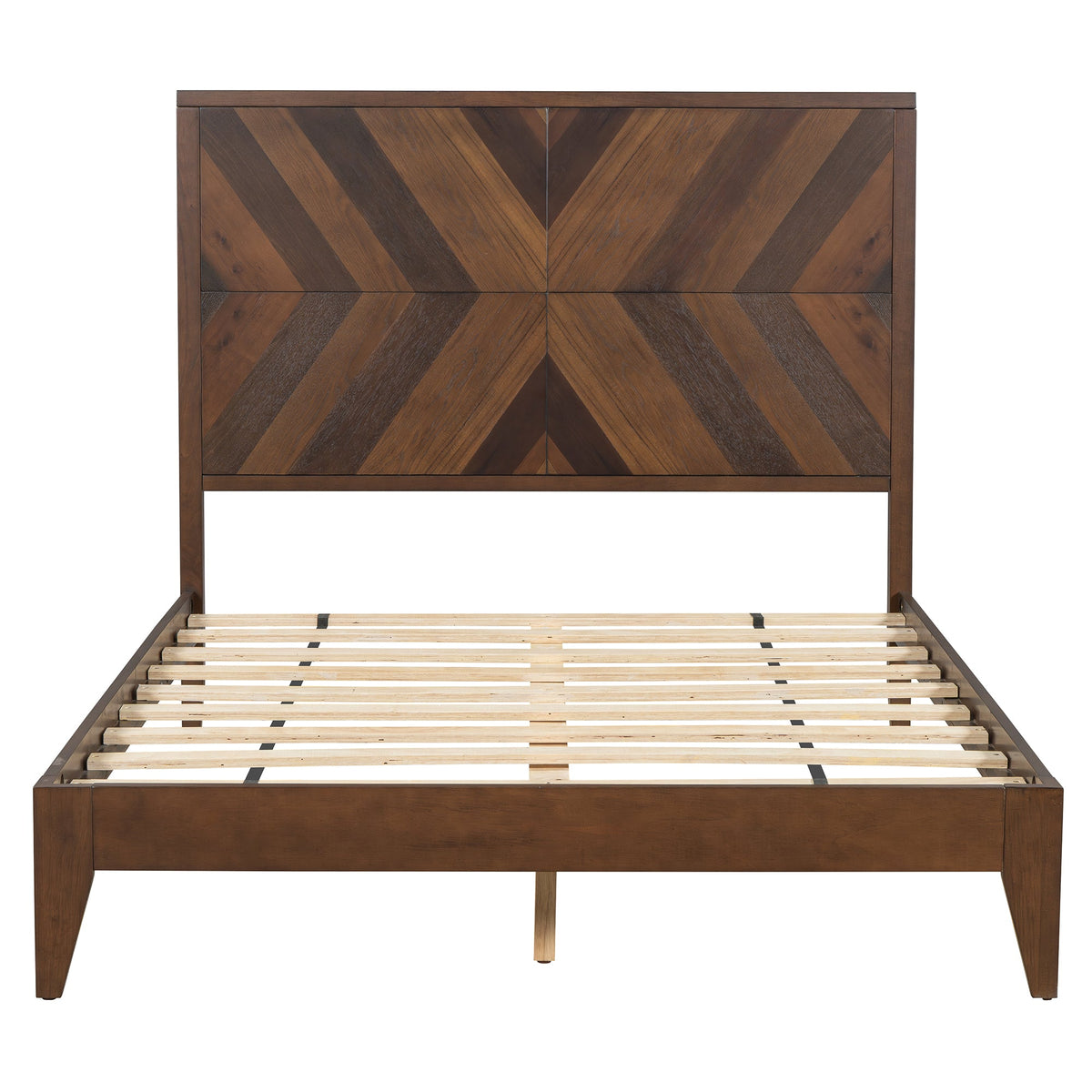 Walnut Mid-Century Platform Bed Frame, Full Size