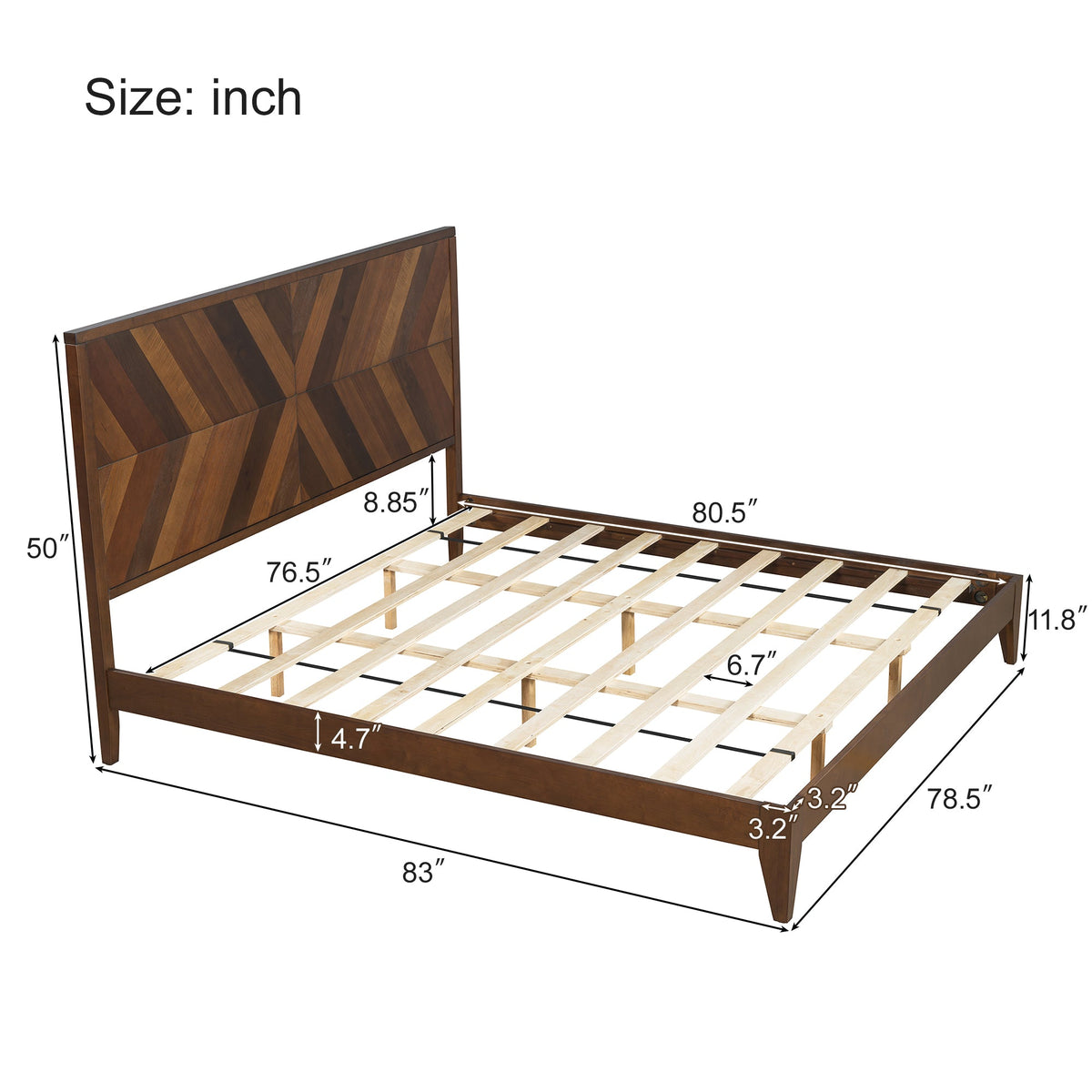 Mid-Century Platform Bed Frame, No Box Spring Needed