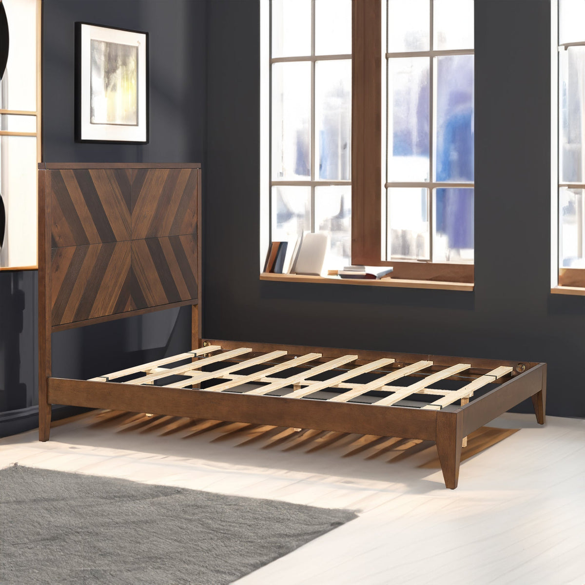 Walnut Mid-Century Platform Bed Frame, Full Size