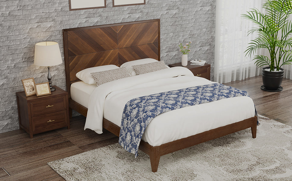 Walnut Queen Platform Bed Frame, No Box Spring Needed