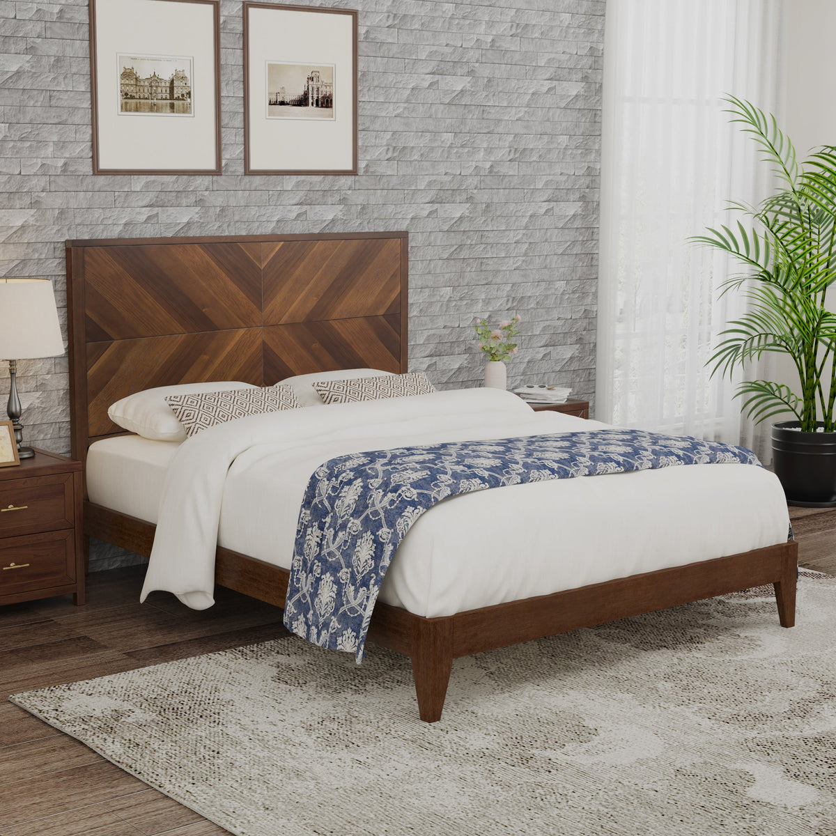 Mid-Century Platform Bed Frame, No Box Spring Needed