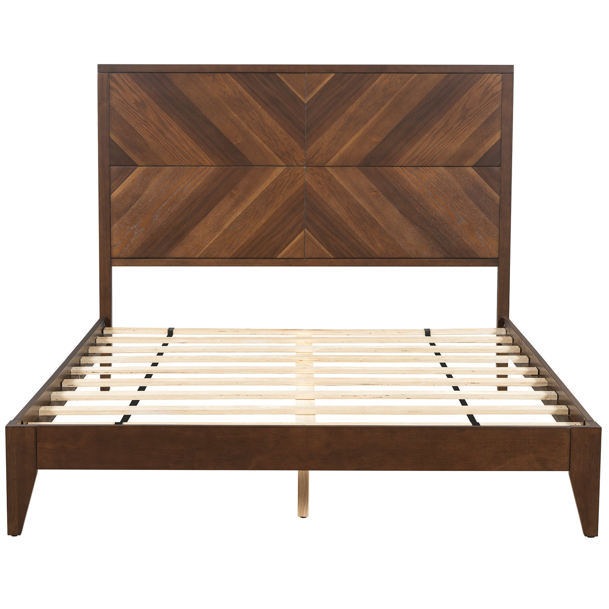 Walnut Queen Platform Bed Frame, No Box Spring Needed