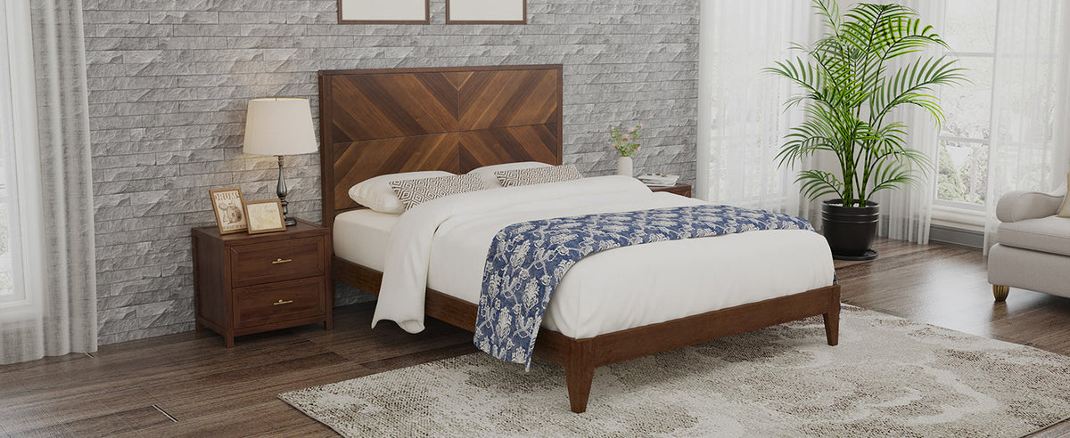 Mid-Century Platform Bed Frame, No Box Spring Needed