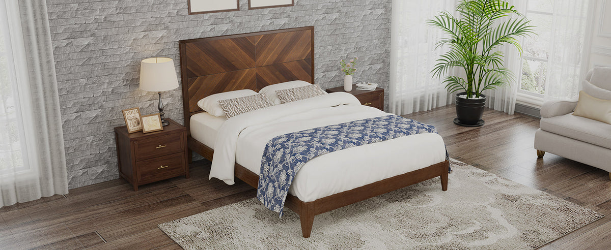 Mid-Century Platform Bed Frame, No Box Spring Needed