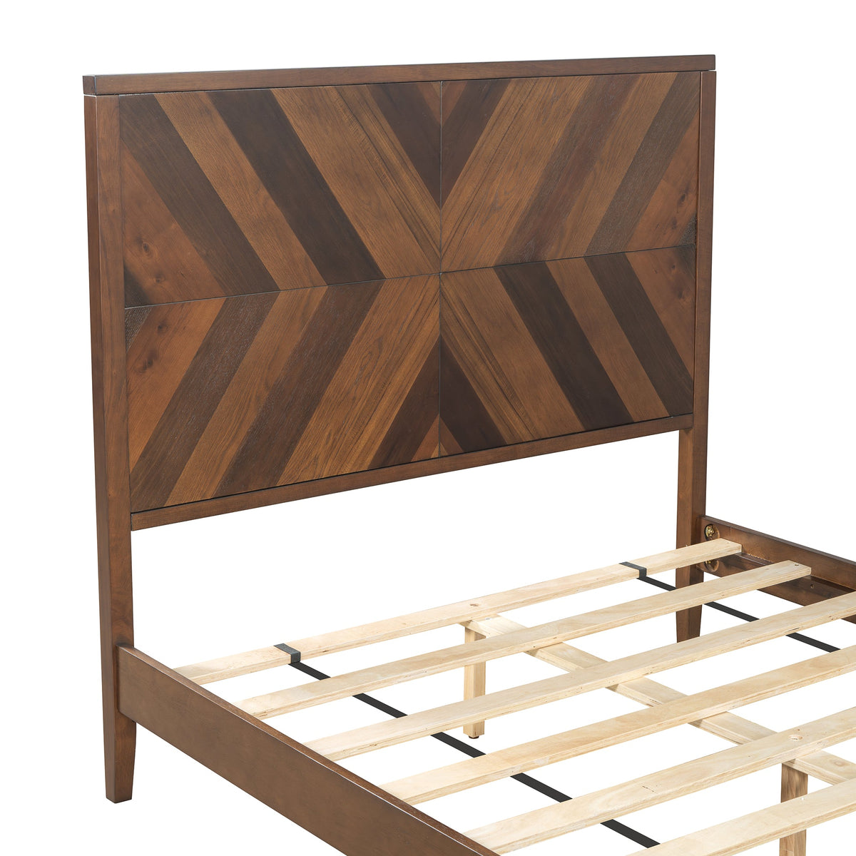 Walnut Mid-Century Platform Bed Frame, Full Size