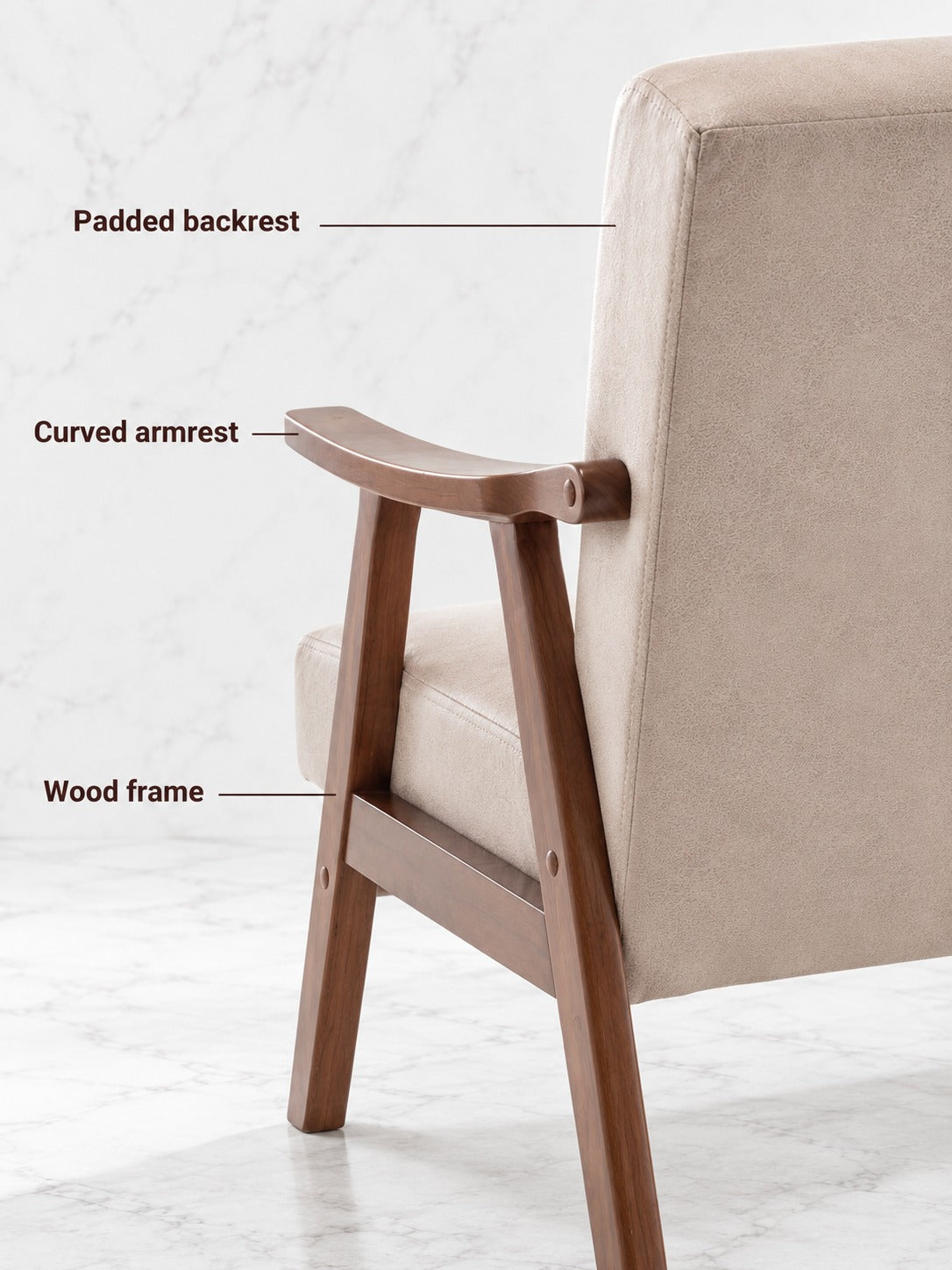 Mid-Century Solid Wood Accent Chair, Padded Backrest