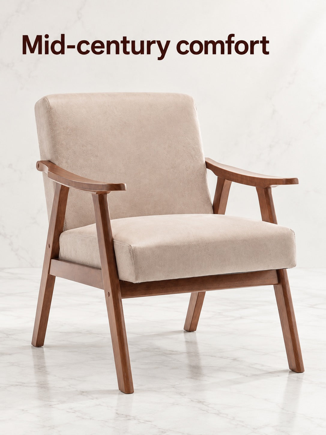 Mid-Century Solid Wood Accent Chair, Padded Backrest
