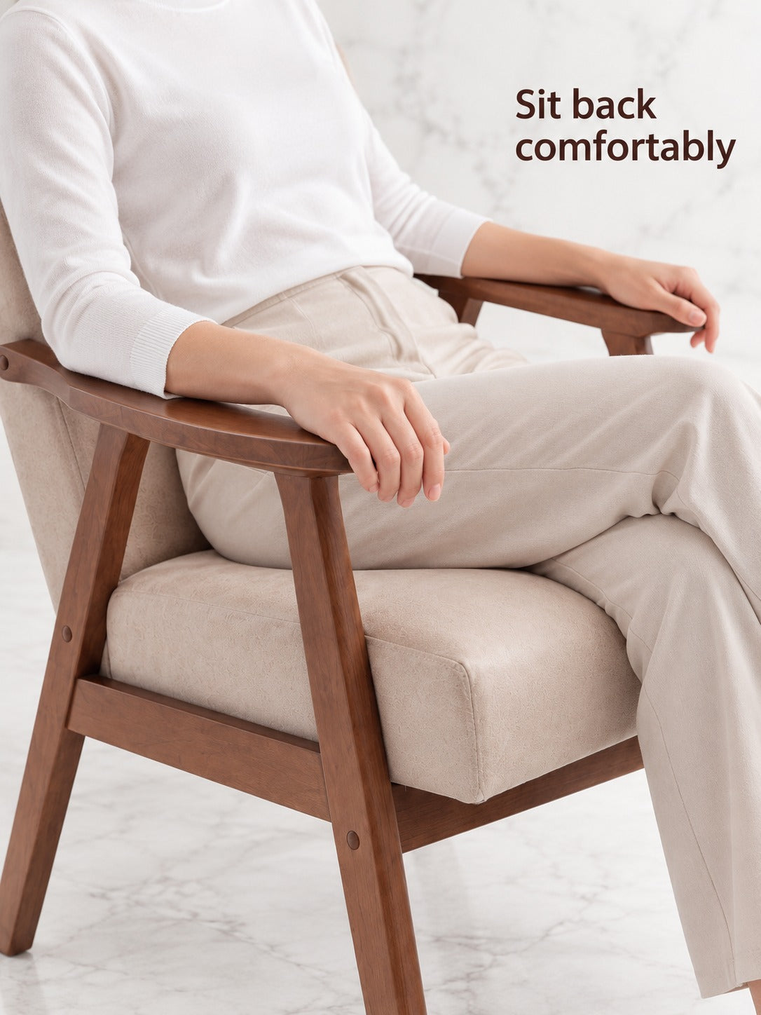 Mid-Century Solid Wood Accent Chair, Padded Backrest
