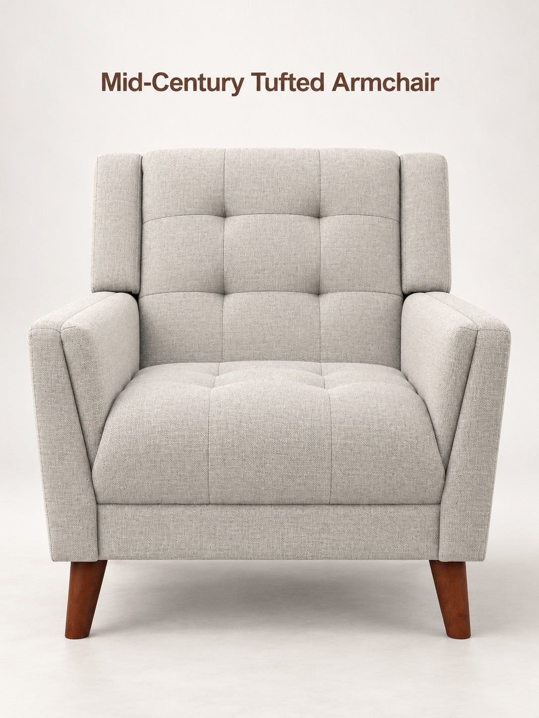 Mid-Century Tufted Armchair in Grey Linen Look
