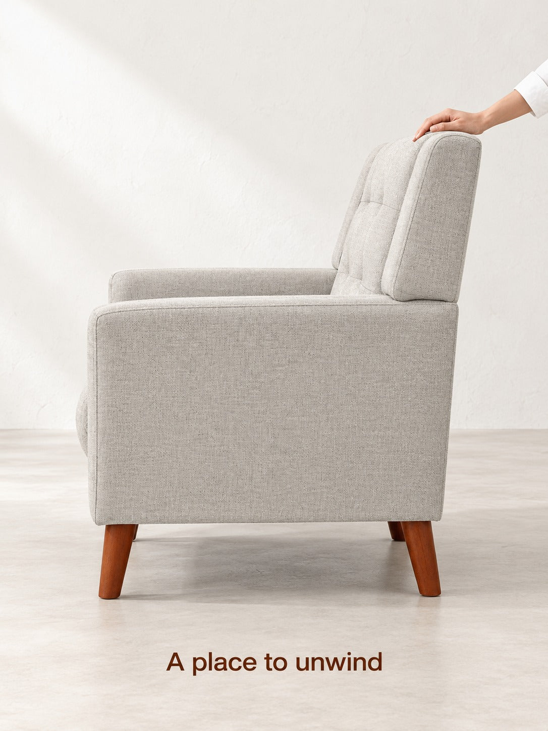 Mid-Century Tufted Armchair in Grey Linen Look