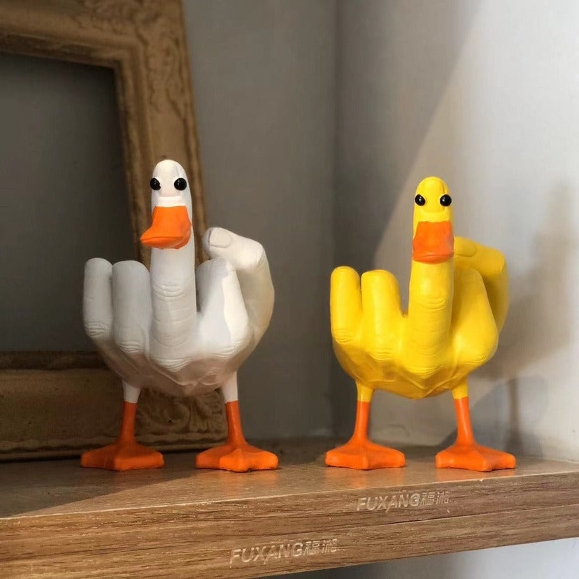 Middle Finger Duck Statue for Playful Desk Decor Gift
