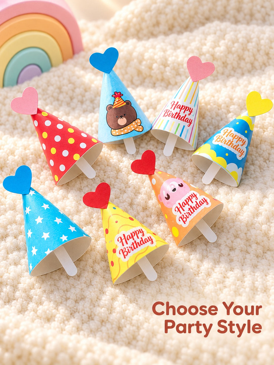 Mini Birthday Hat Cake Toppers for Kids' Party Cakes