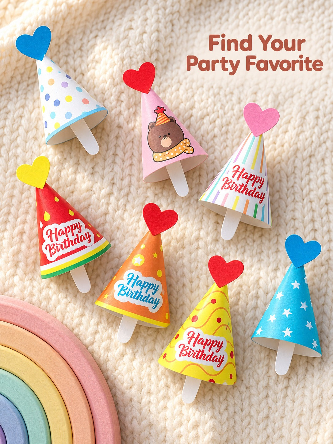 Mini Birthday Hat Cake Toppers for Kids' Party Cakes