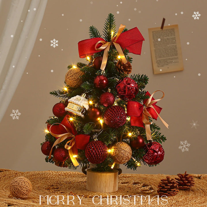 Mini Christmas Tree Decoration With Warm Lights & Ornaments