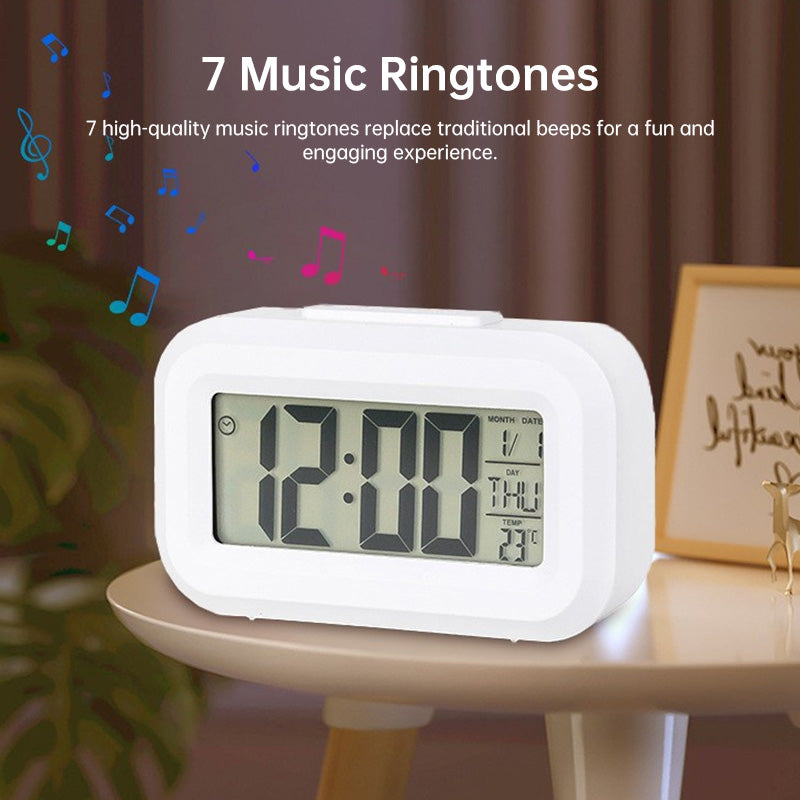Mini Alarm Clock — Clear Time, Date & Temperature Display
