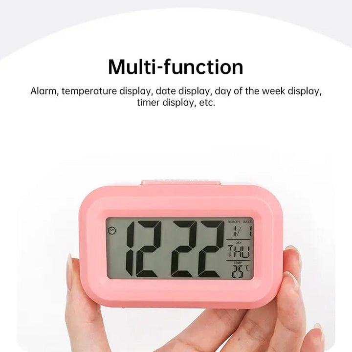 Mini Alarm Clock — Clear Time, Date & Temperature Display