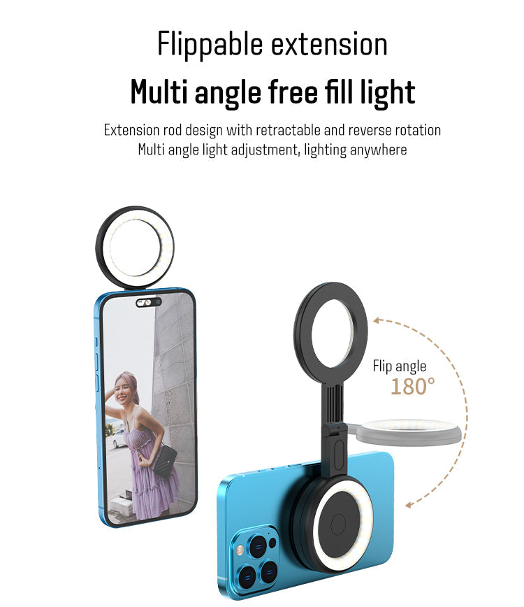 Magnetic Mini Selfie Ring Light with 180° Flip Fill