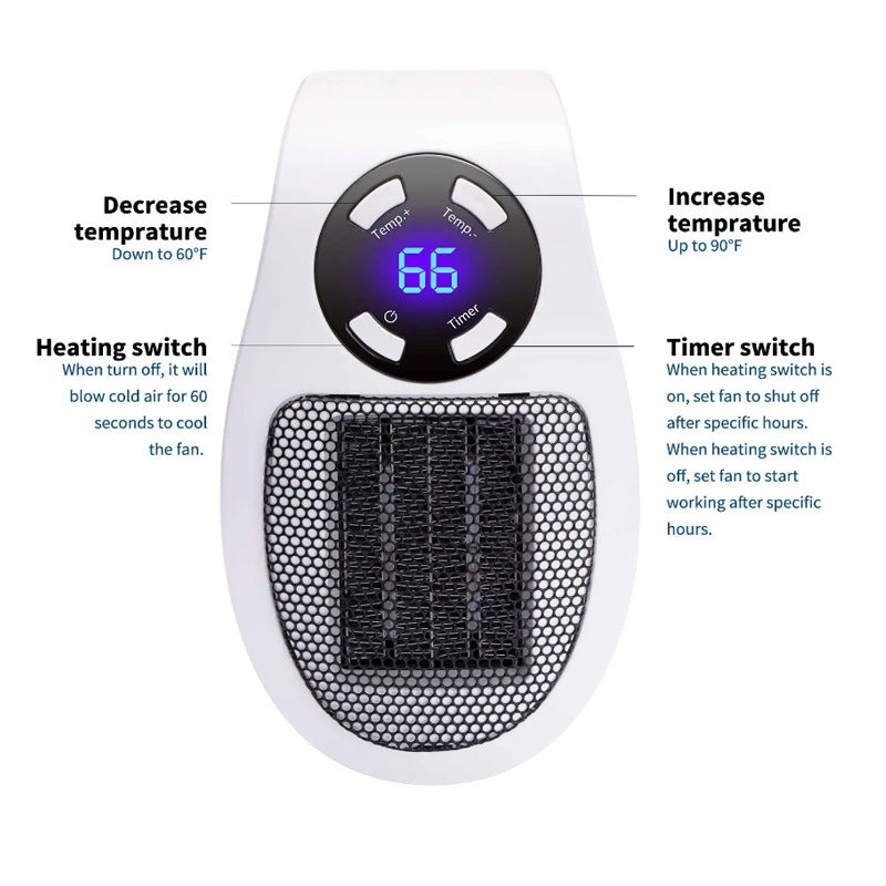 Mini Plug-In Space Heater with Timer & Overheat Protection