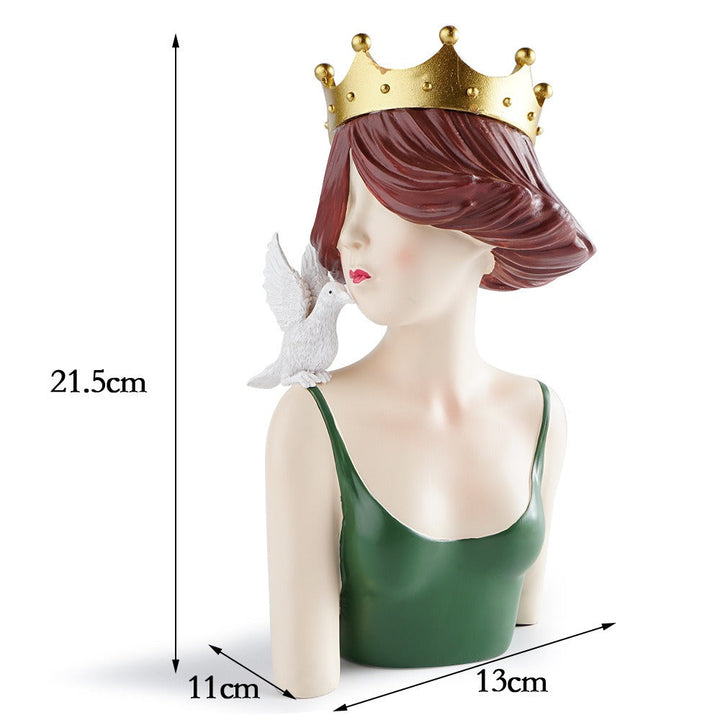 Crowned Girl Sculpture for Elegant Shelf Decor Accents