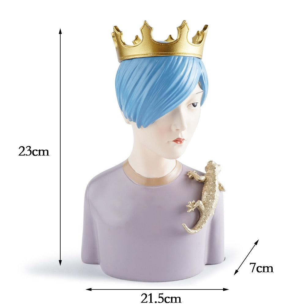 Crowned Boy Resin Bust Sculpture for Shelf Decor