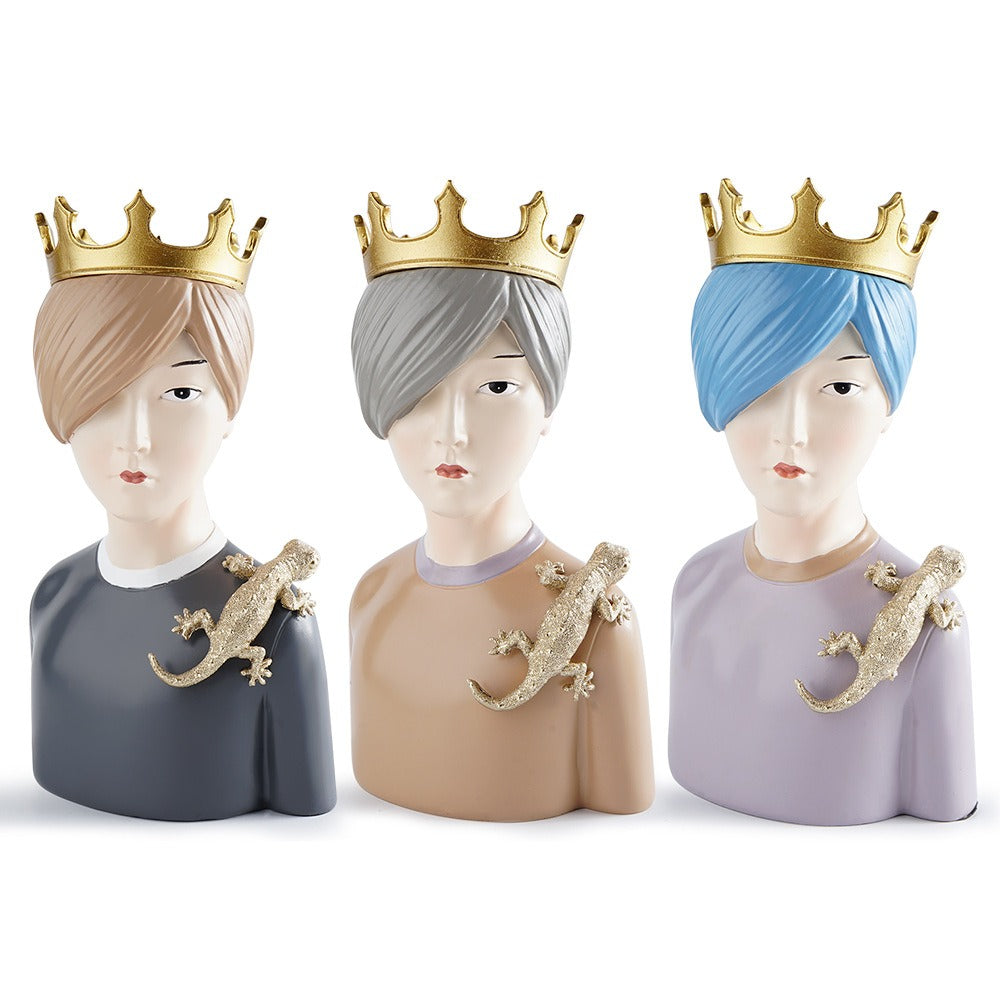 Crowned Boy Resin Bust Sculpture for Shelf Decor