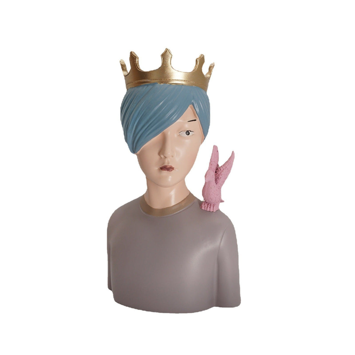 Crowned Boy Bust Ornament for Whimsical Shelf Decor