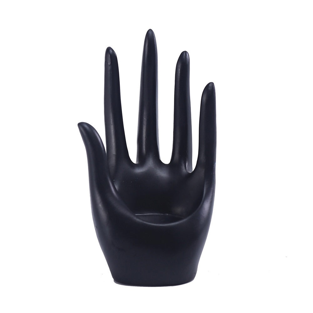 Black Hand Ring Holder & Sculptural Candle Decor Piece
