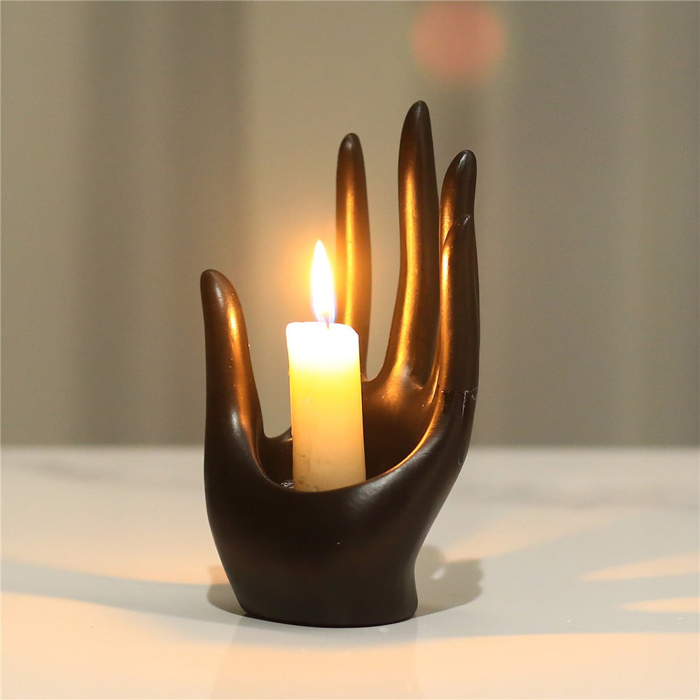 Black Hand Ring Holder & Sculptural Candle Decor Piece