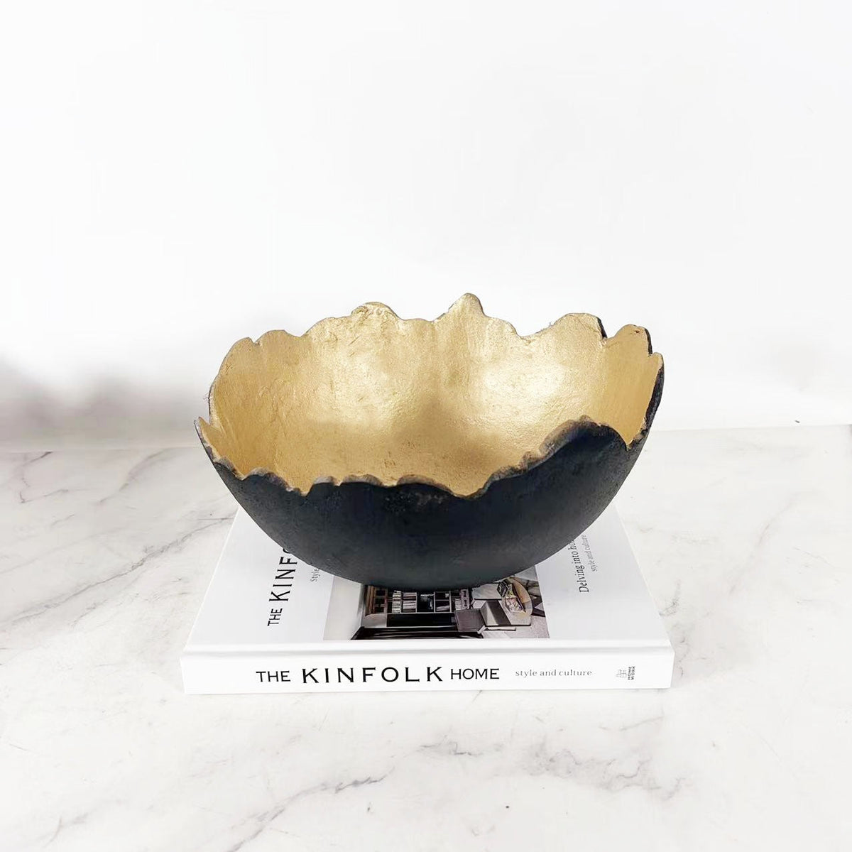 Decorative Fruit Bowl Tray, Matte Black & Gold Alloy