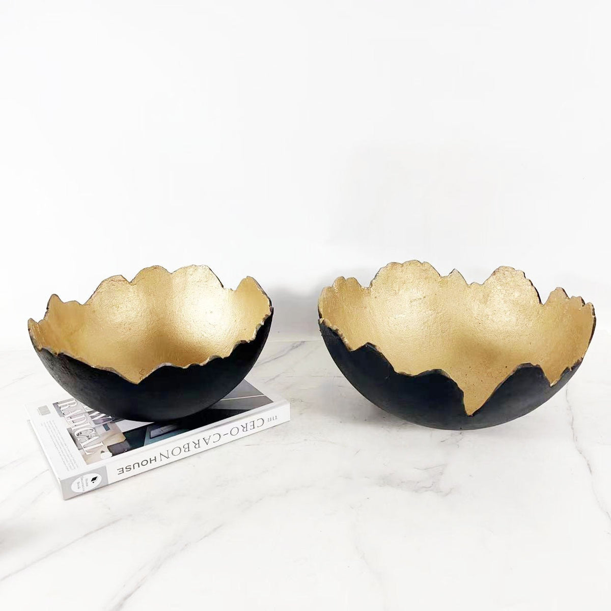 Decorative Fruit Bowl Tray, Matte Black & Gold Alloy