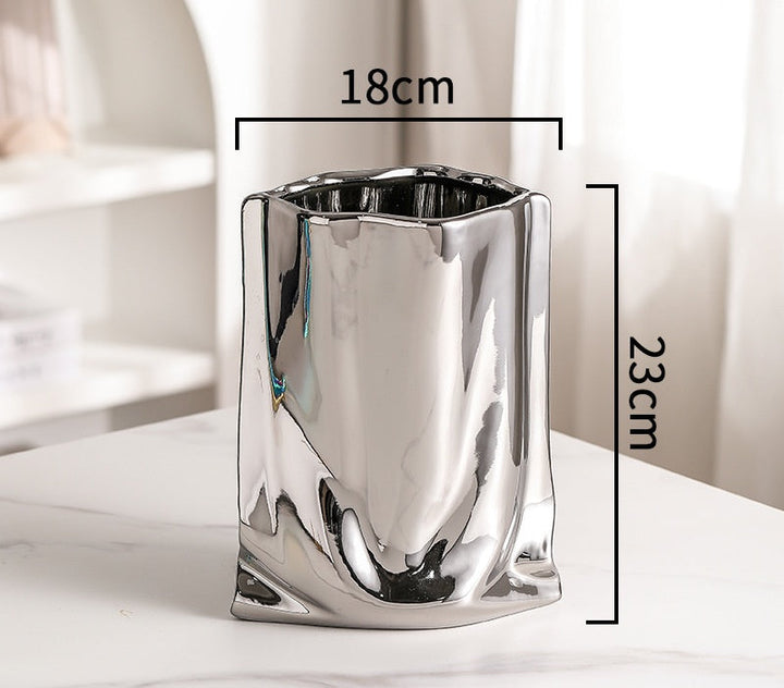 Ceramic Pleated Vase for Fresh & Dried Flower Decor