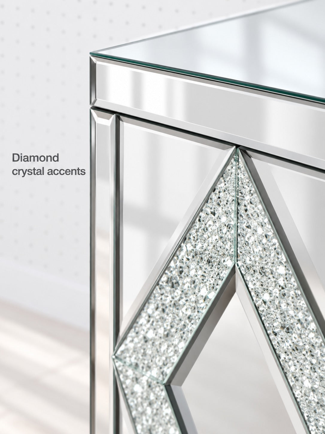 Mirrored Storage Cabinet with Diamond Crystal Accents