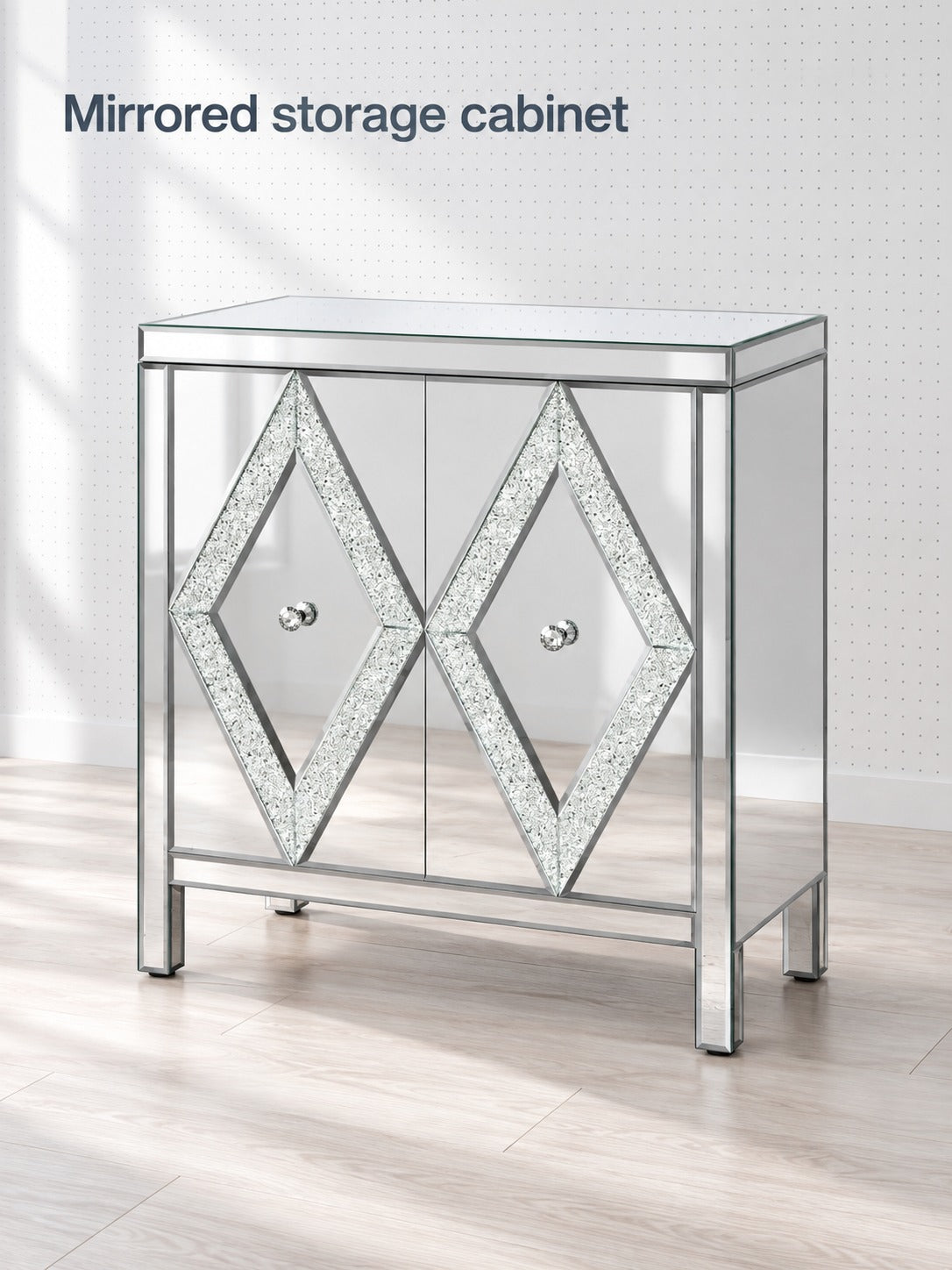Mirrored Storage Cabinet with Diamond Crystal Accents