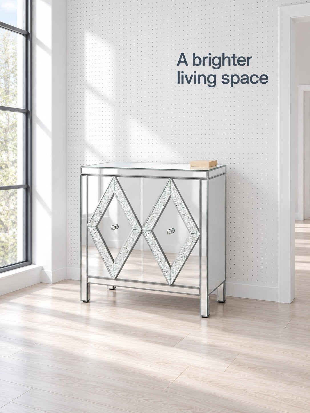 Mirrored Storage Cabinet with Diamond Crystal Accents