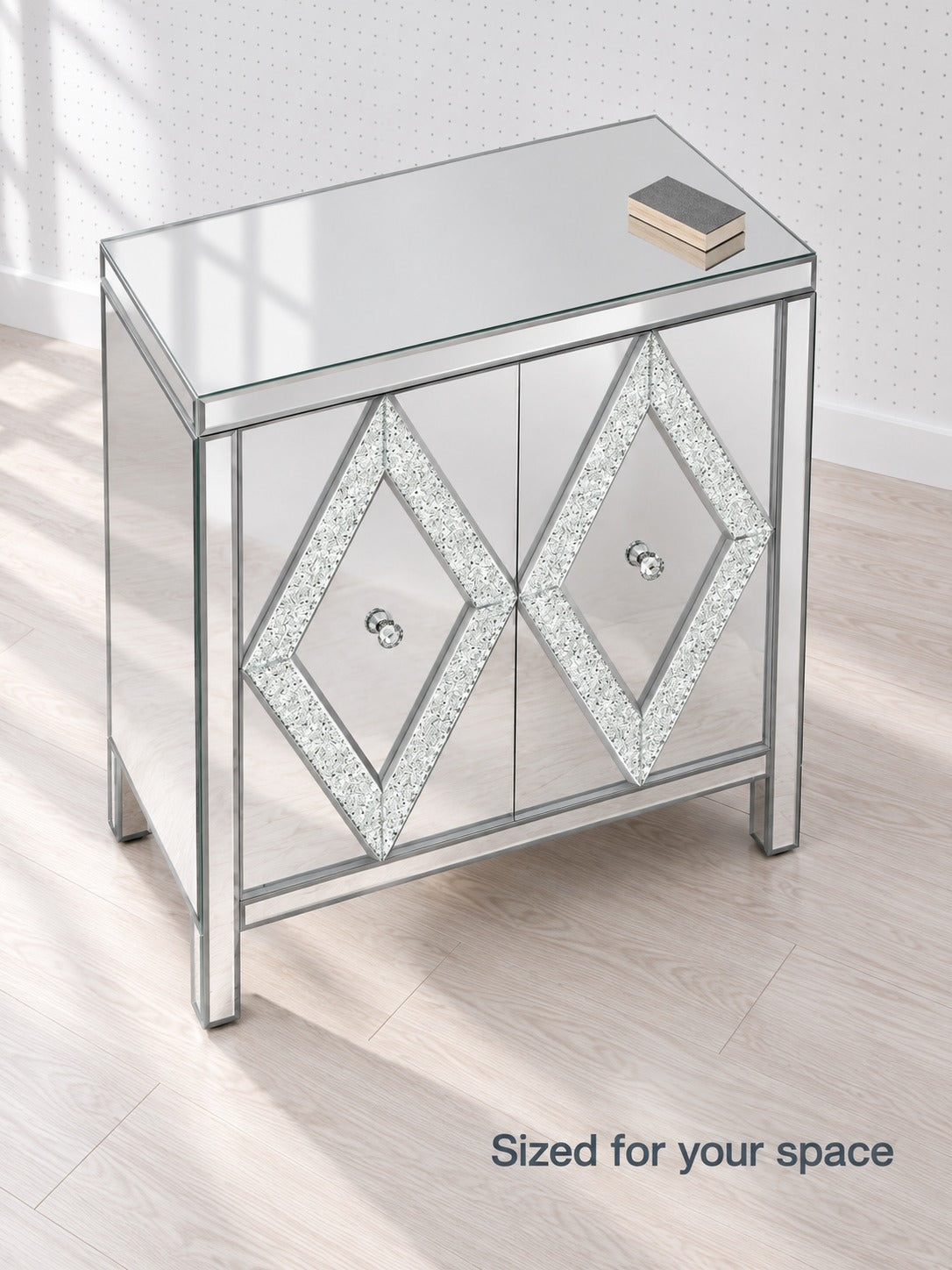 Mirrored Storage Cabinet with Diamond Crystal Accents