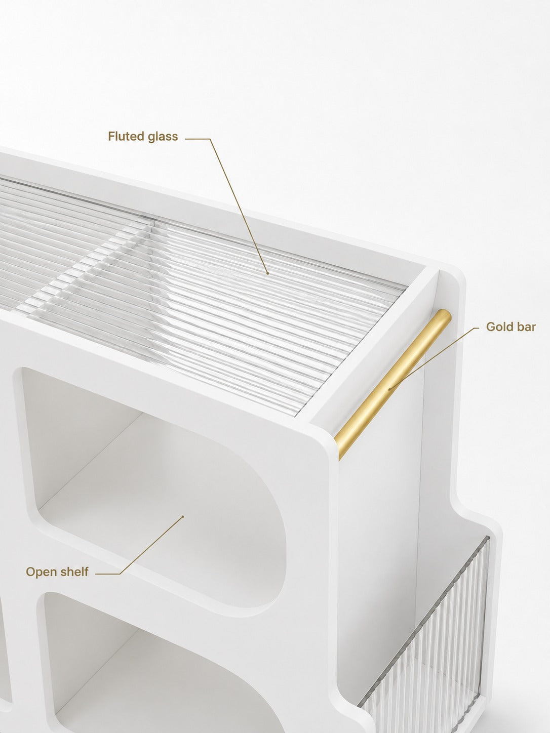 Mobile Bedside Table with Fluted Glass Top and Gold Bar