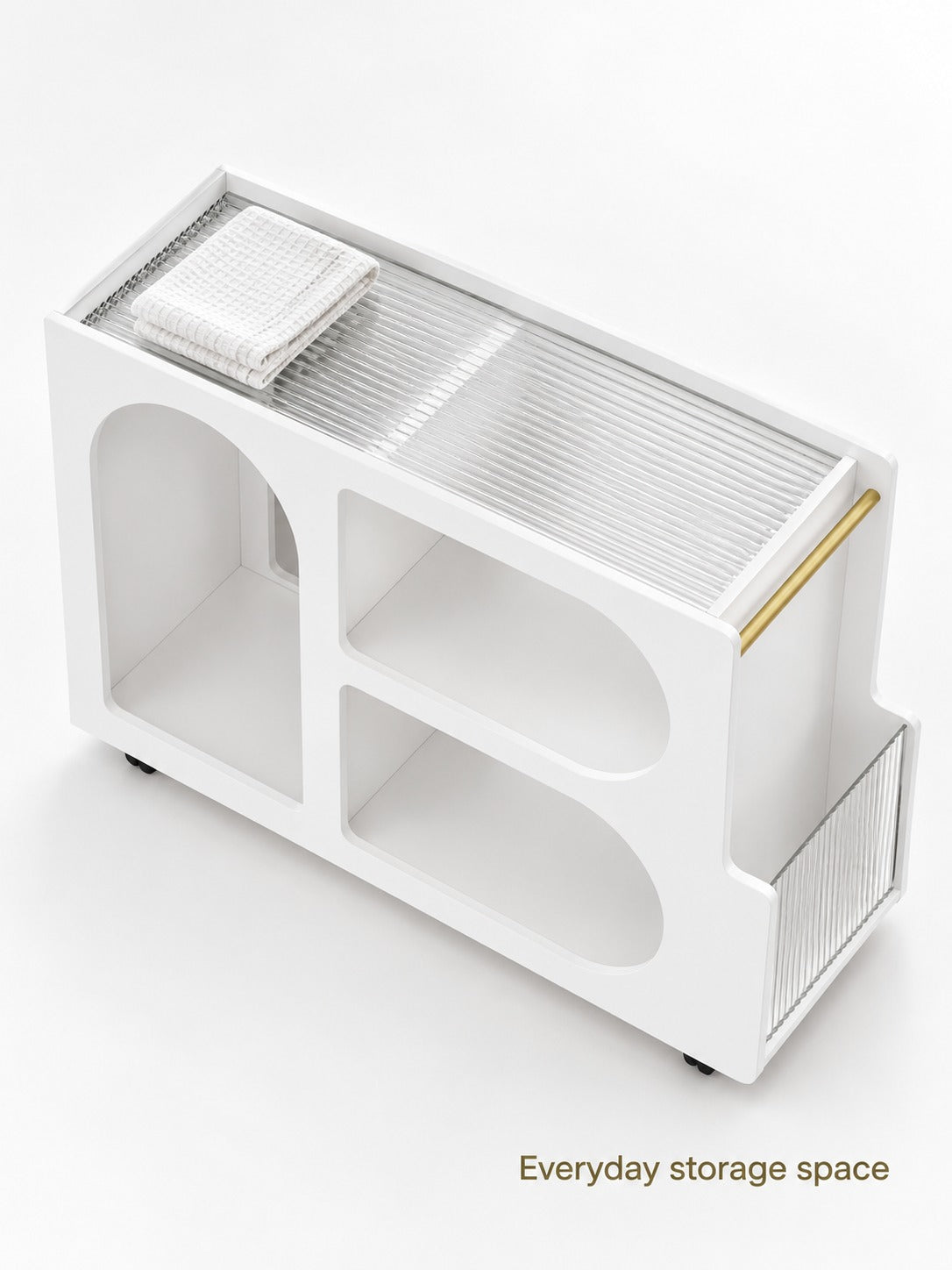 Mobile Bedside Table with Fluted Glass Top and Gold Bar