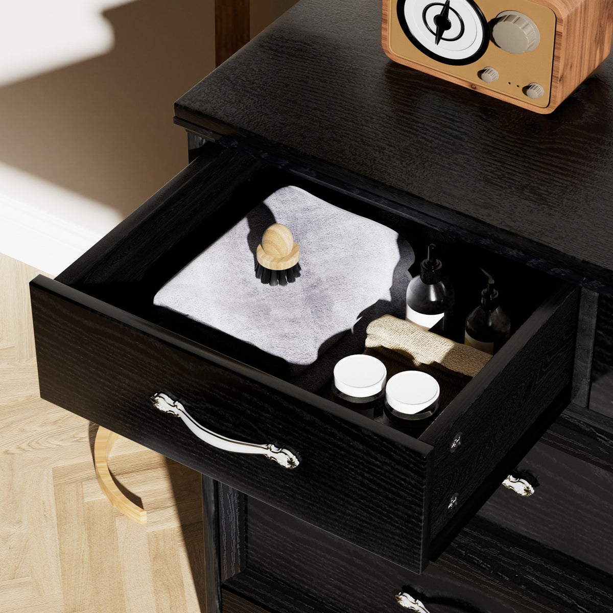 7 Drawer Black Dresser for Bedroom with Clothes Storage