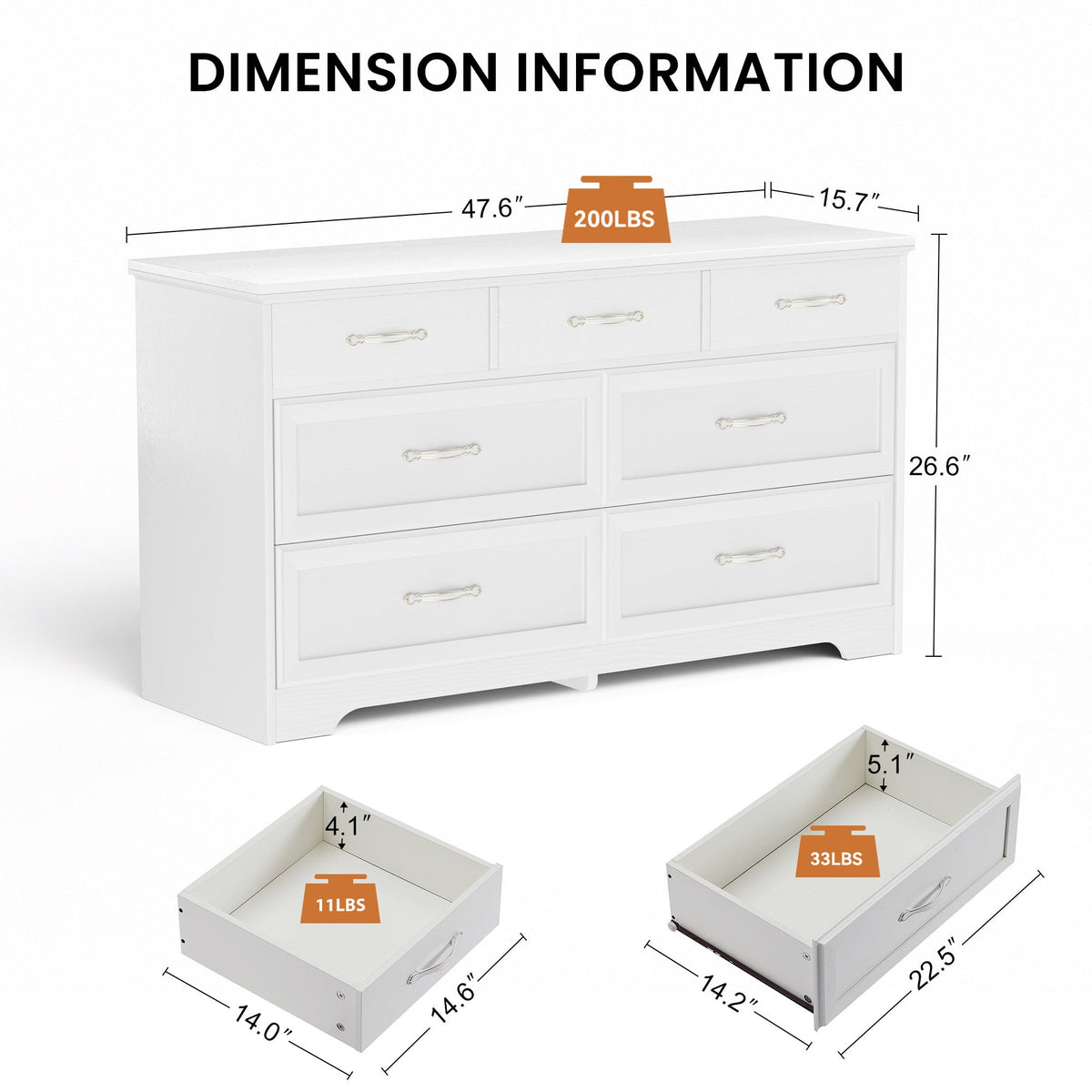 7 Drawer Dresser Chest with Anti-Tip Safety in White