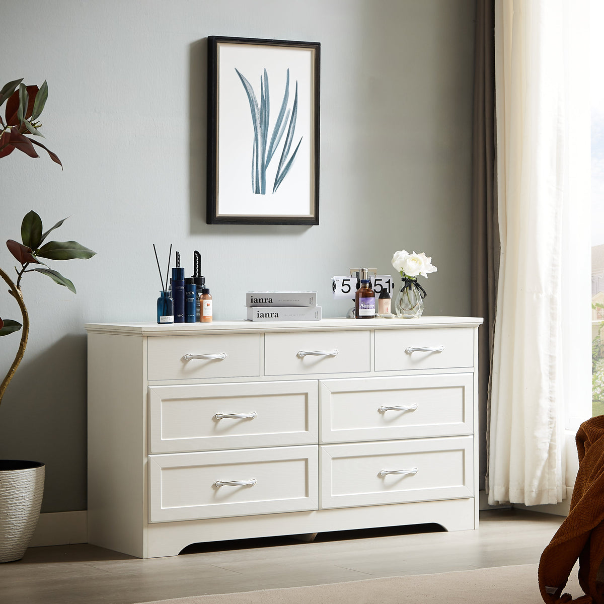 7 Drawer Dresser Chest with Anti-Tip Safety in White
