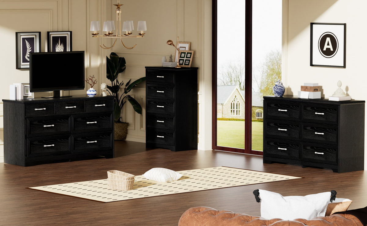7 Drawer Black Dresser for Bedroom with Clothes Storage