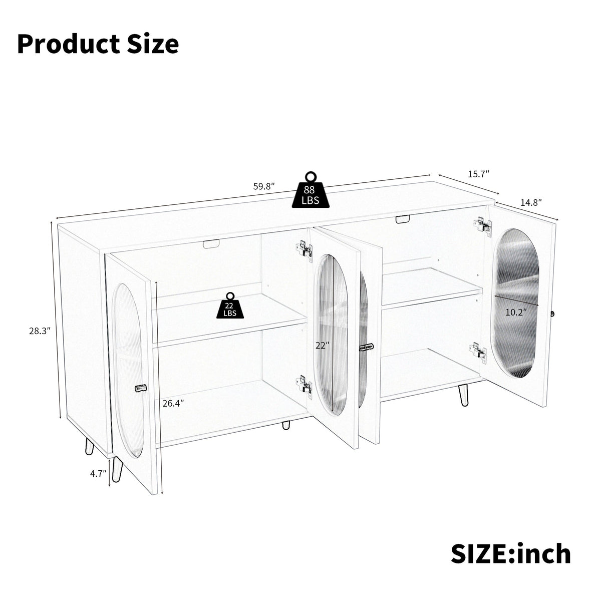 White Sideboard Cabinet with Acrylic Doors for Storage
