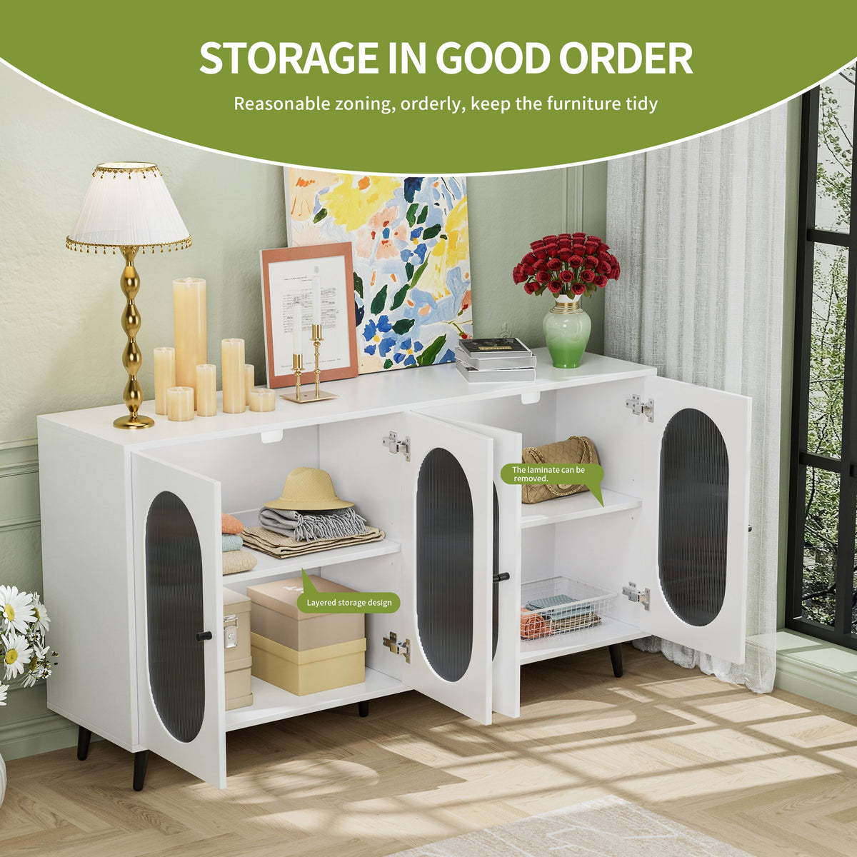 White Sideboard Cabinet with Acrylic Doors for Storage