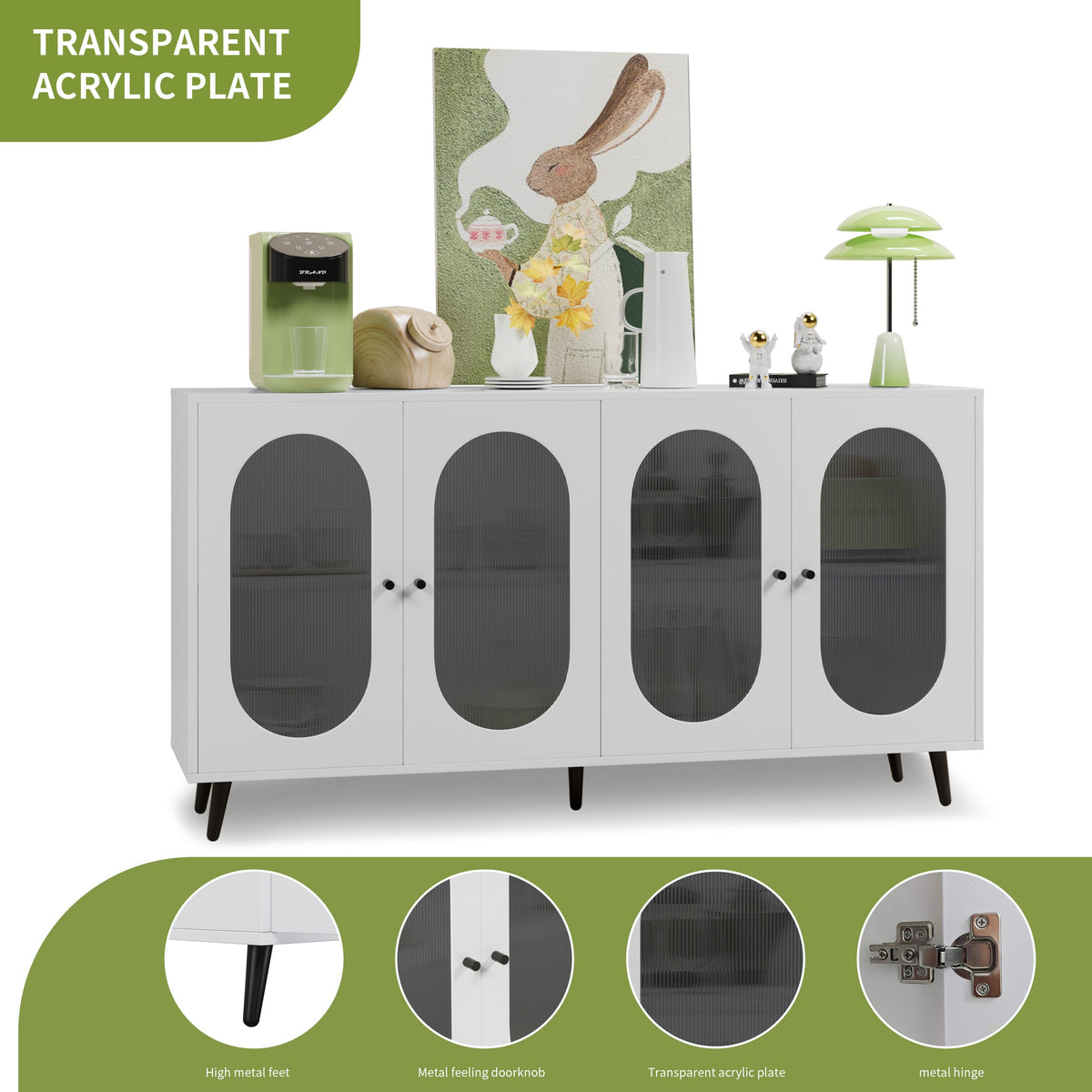 White Sideboard Cabinet with Acrylic Doors for Storage