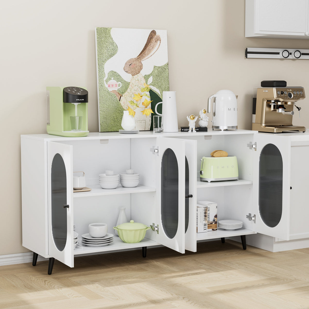 White Sideboard Cabinet with Acrylic Doors for Storage