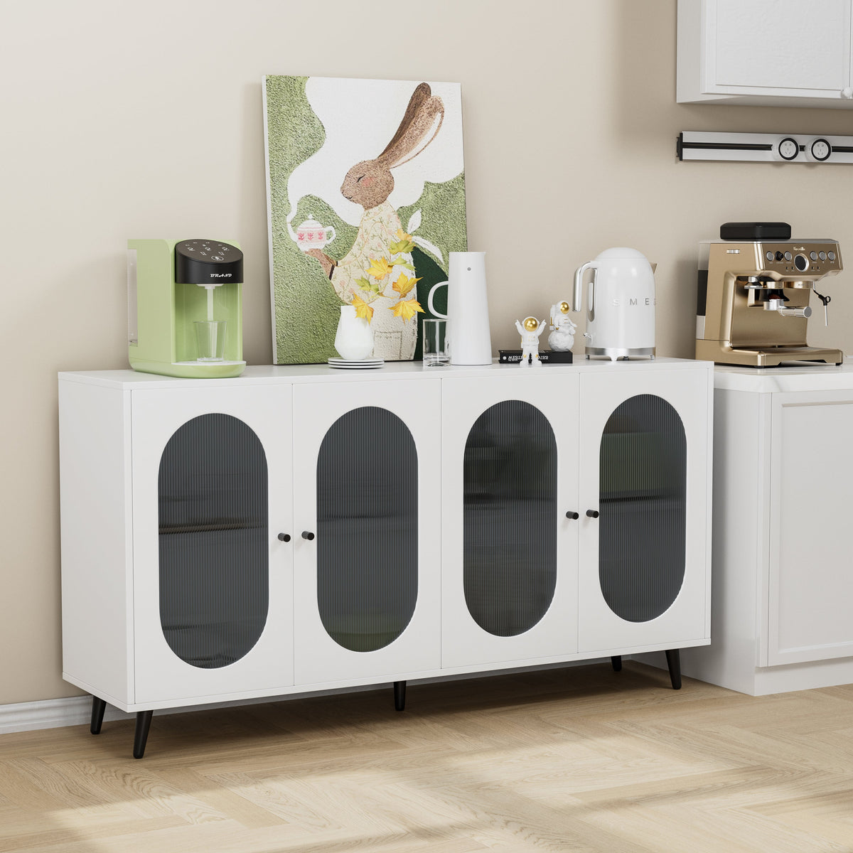 White Sideboard Cabinet with Acrylic Doors for Storage